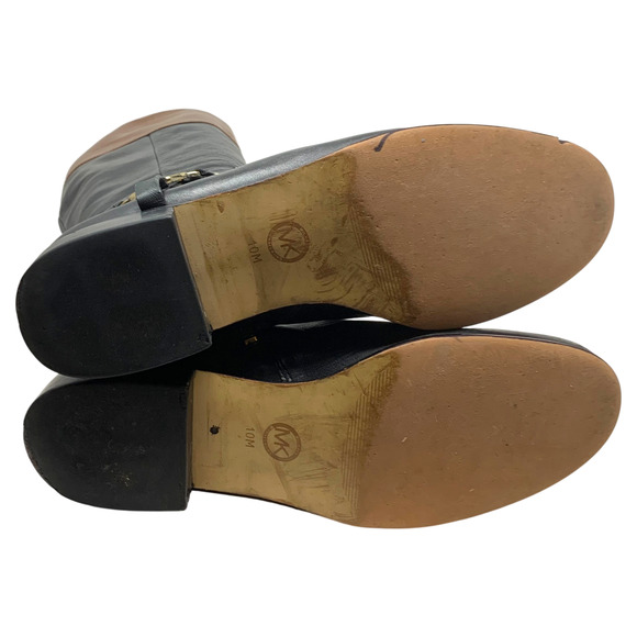 Michael Kors Leather Riding Equestrian Knee Boots AA13G Black & Tan Sz 10 READ - Picture 10 of 13